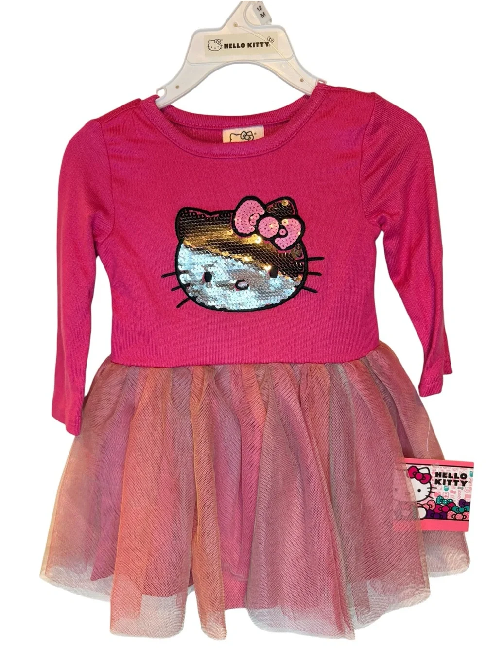 Hello Kitty Girls Pink Sequin Top Multi-Color Tulle Skirt Dress NWT 12 months